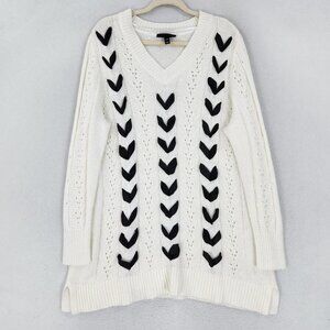 Lane Bryant Sweater Womens 20  White Black Tunic Open Knit Pullover Lightweight